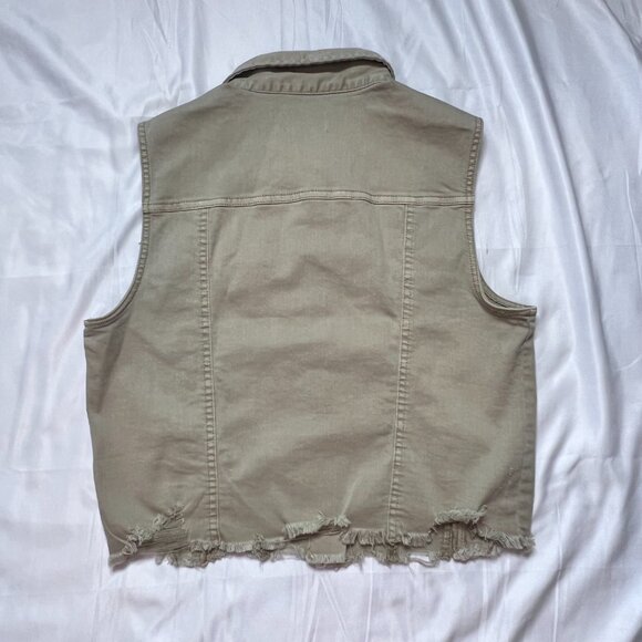 Risen Los Angeles Medium Women's Tan Sleeveless Denim Distressed Vest Brown/Tan - Picture 10 of 13